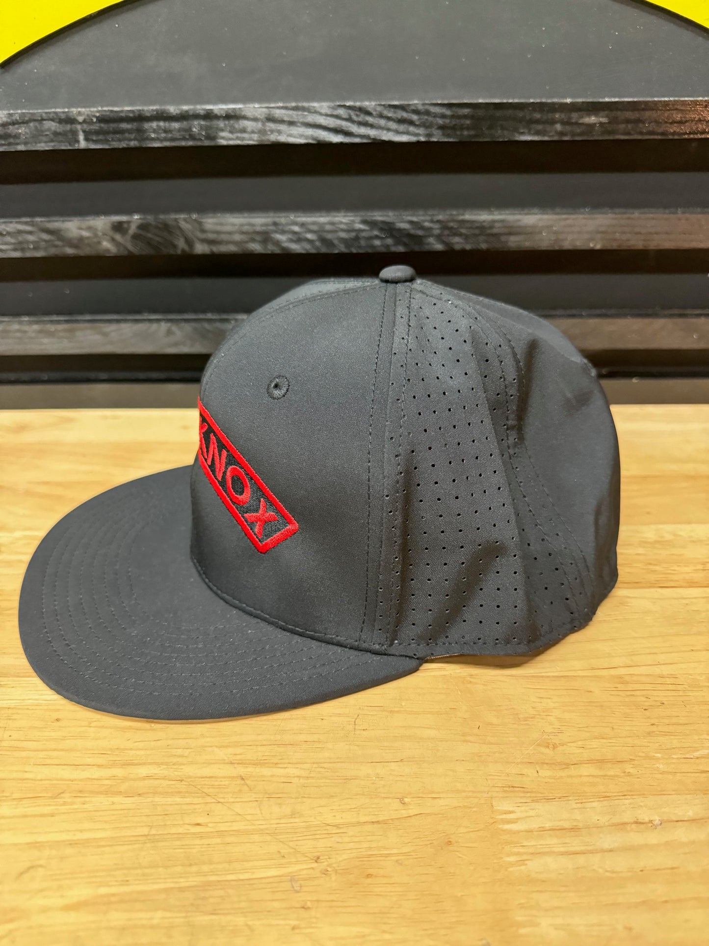 Custom Red Hardknox Rocker fitted hat.